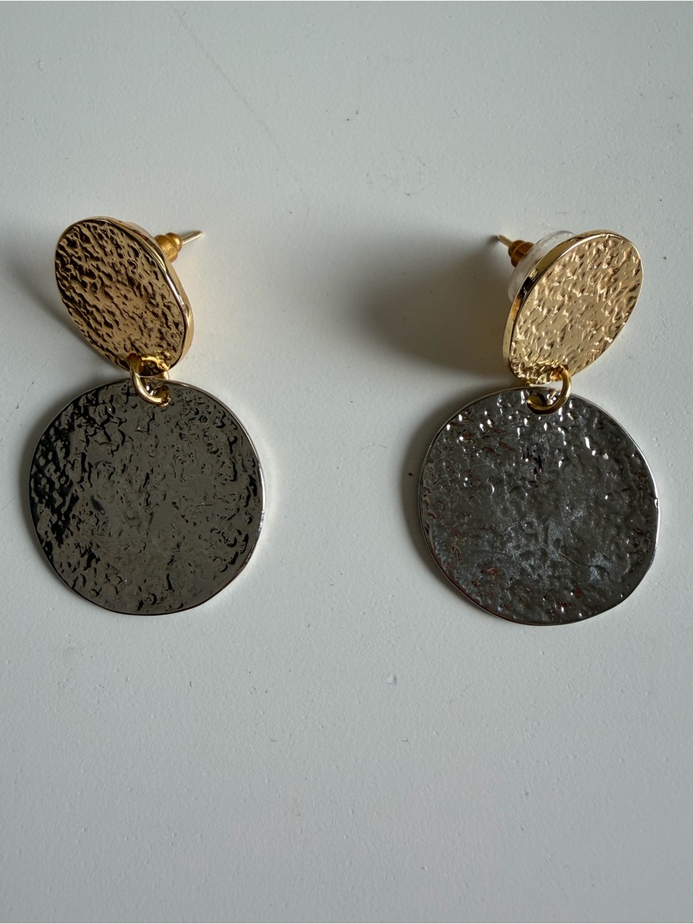 Gold and Silver Textured Drop Earrings